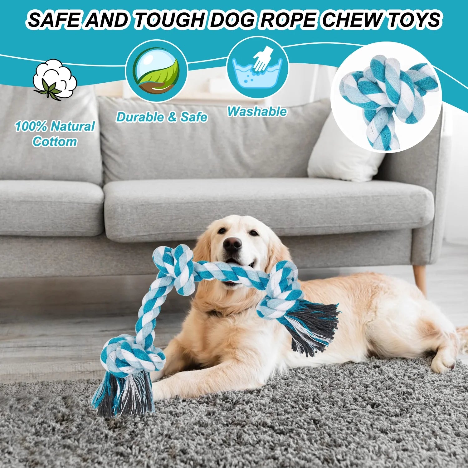  3 Knots Durable Braided Cotton Pet Chew Rope Toys for Dogs And Cats
