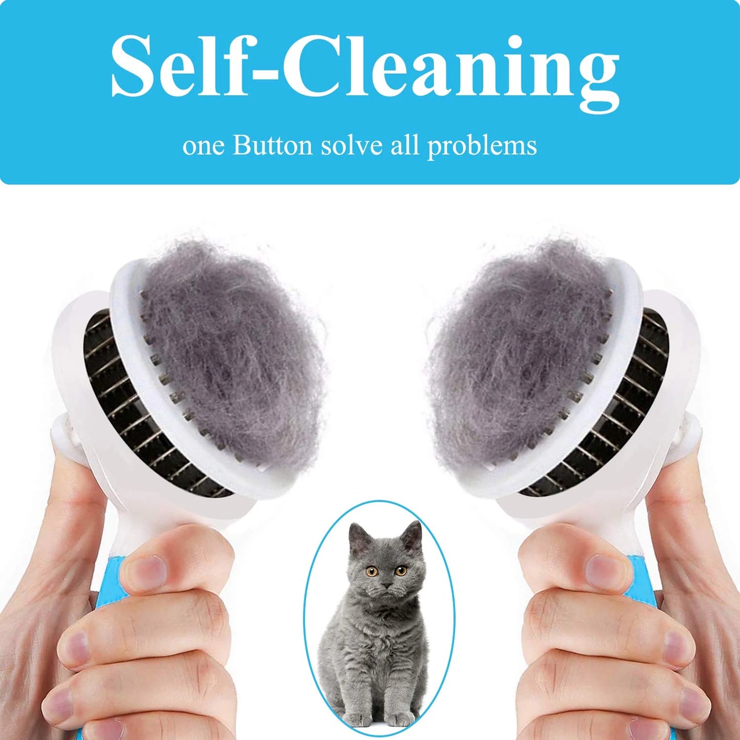 Self-Cleaning Deshedding Tool for Cats and Dogs - Effective Undercoat and Mat Removal for All Hair Lengths