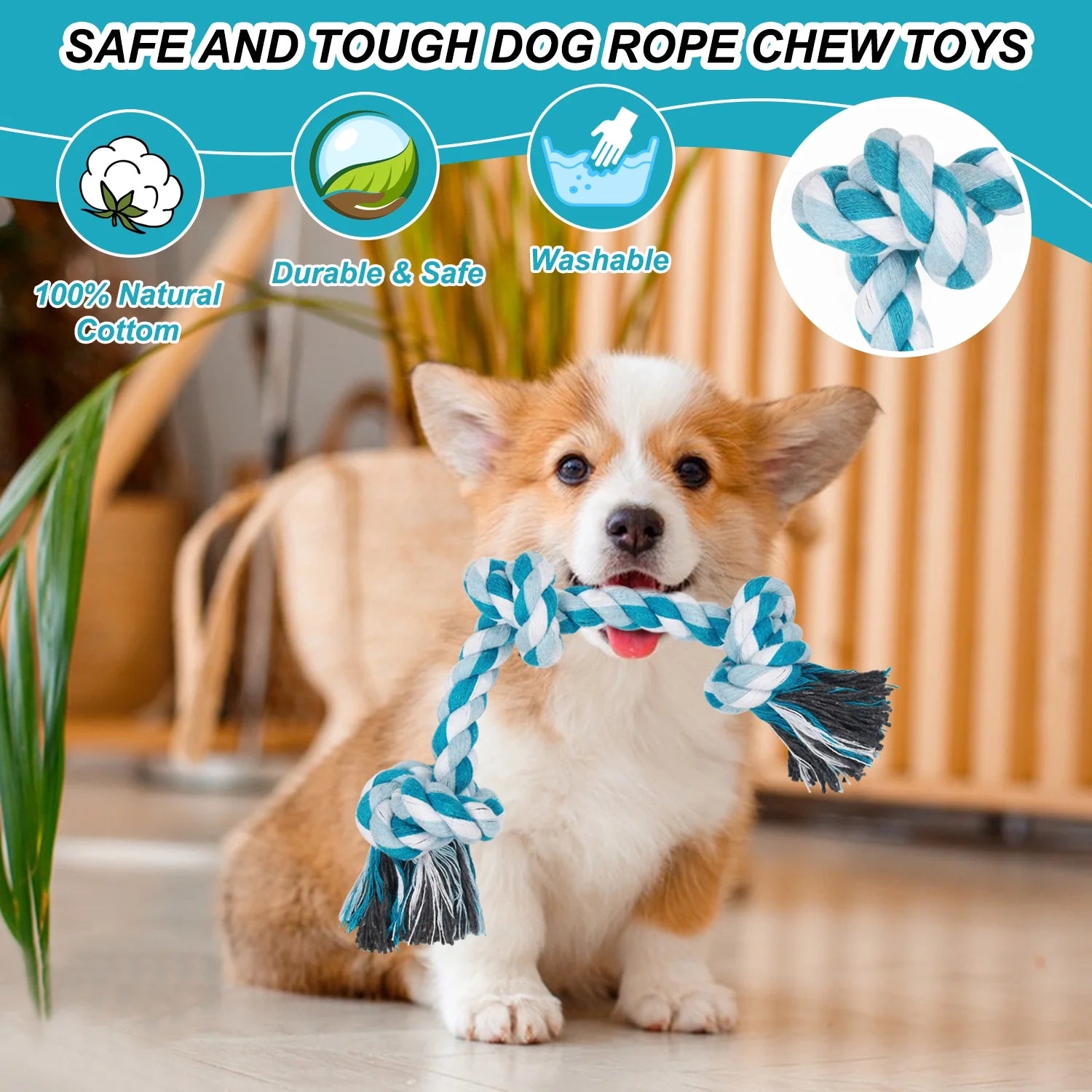  3 Knots Durable Braided Cotton Pet Chew Rope Toys for Dogs And Cats