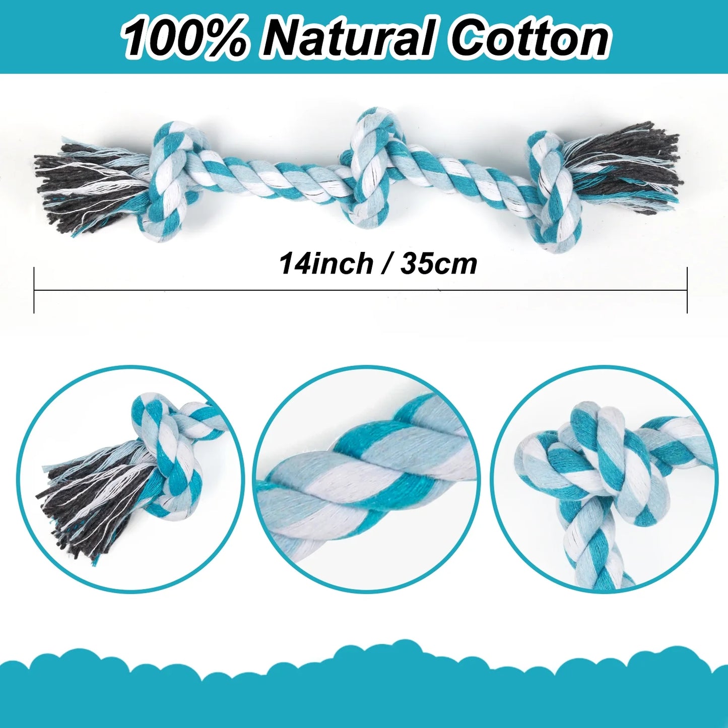  3 Knots Durable Braided Cotton Pet Chew Rope Toys for Dogs And Cats