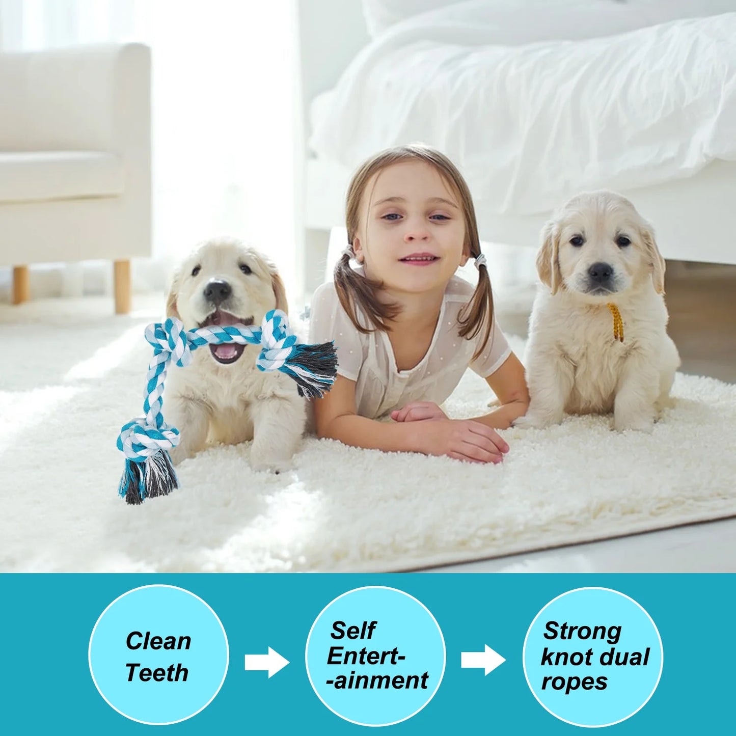  3 Knots Durable Braided Cotton Pet Chew Rope Toys for Dogs And Cats