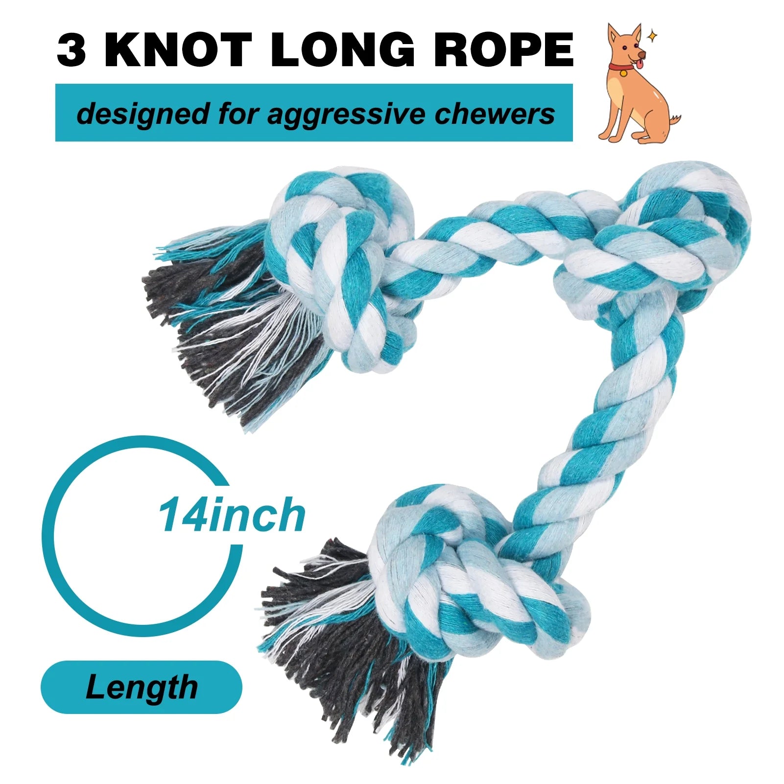  3 Knots Durable Braided Cotton Pet Chew Rope Toys for Dogs And Cats