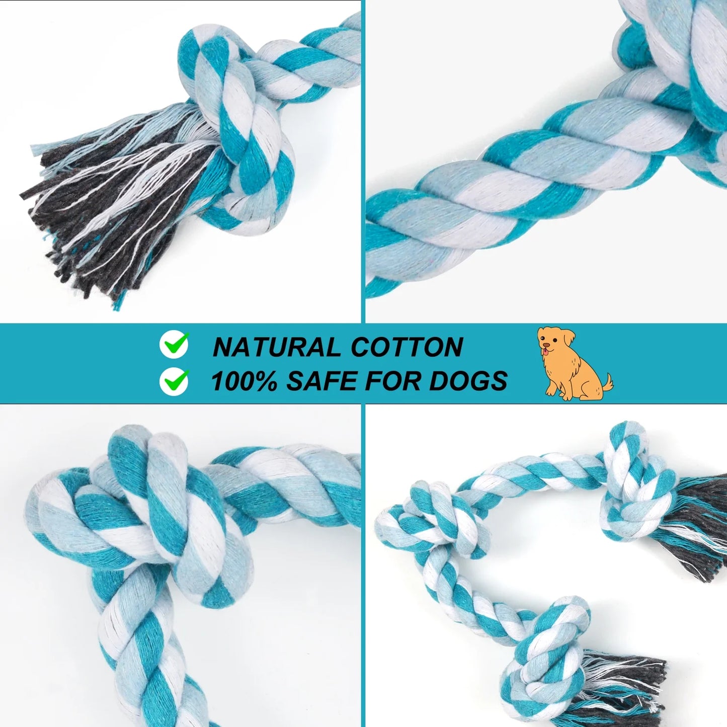  3 Knots Durable Braided Cotton Pet Chew Rope Toys for Dogs And Cats