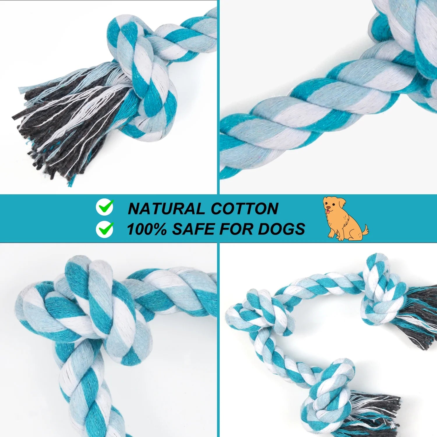  3 Knots Durable Braided Cotton Pet Chew Rope Toys for Dogs And Cats